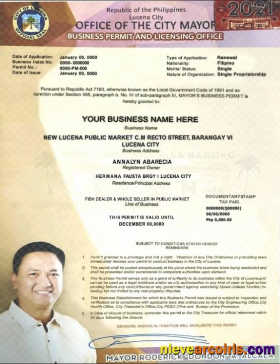 Philippines City of Lucena private entrepreneur certificate